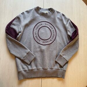 Victoria Beckham Grey Crewneck Sweater with Maroon Accents Size XS